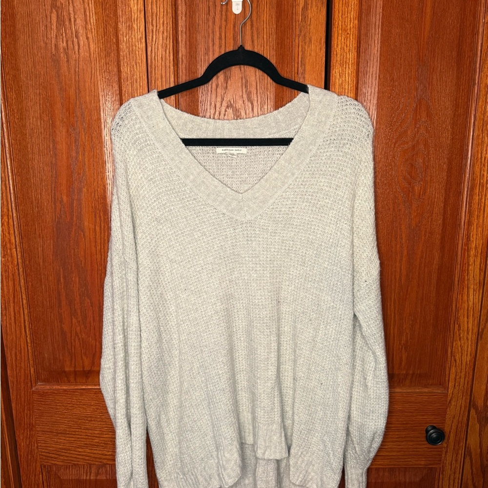 American Eagle Outfitters Women's Heather Gray V-Neck Sweater